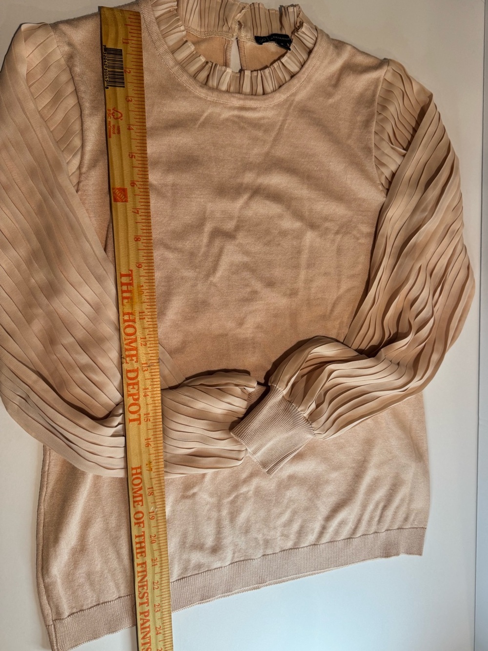 Adrianna Papell Blush Pleated Sleeve Ruffle Neck Sweater – Medium - Picture 4 of 13